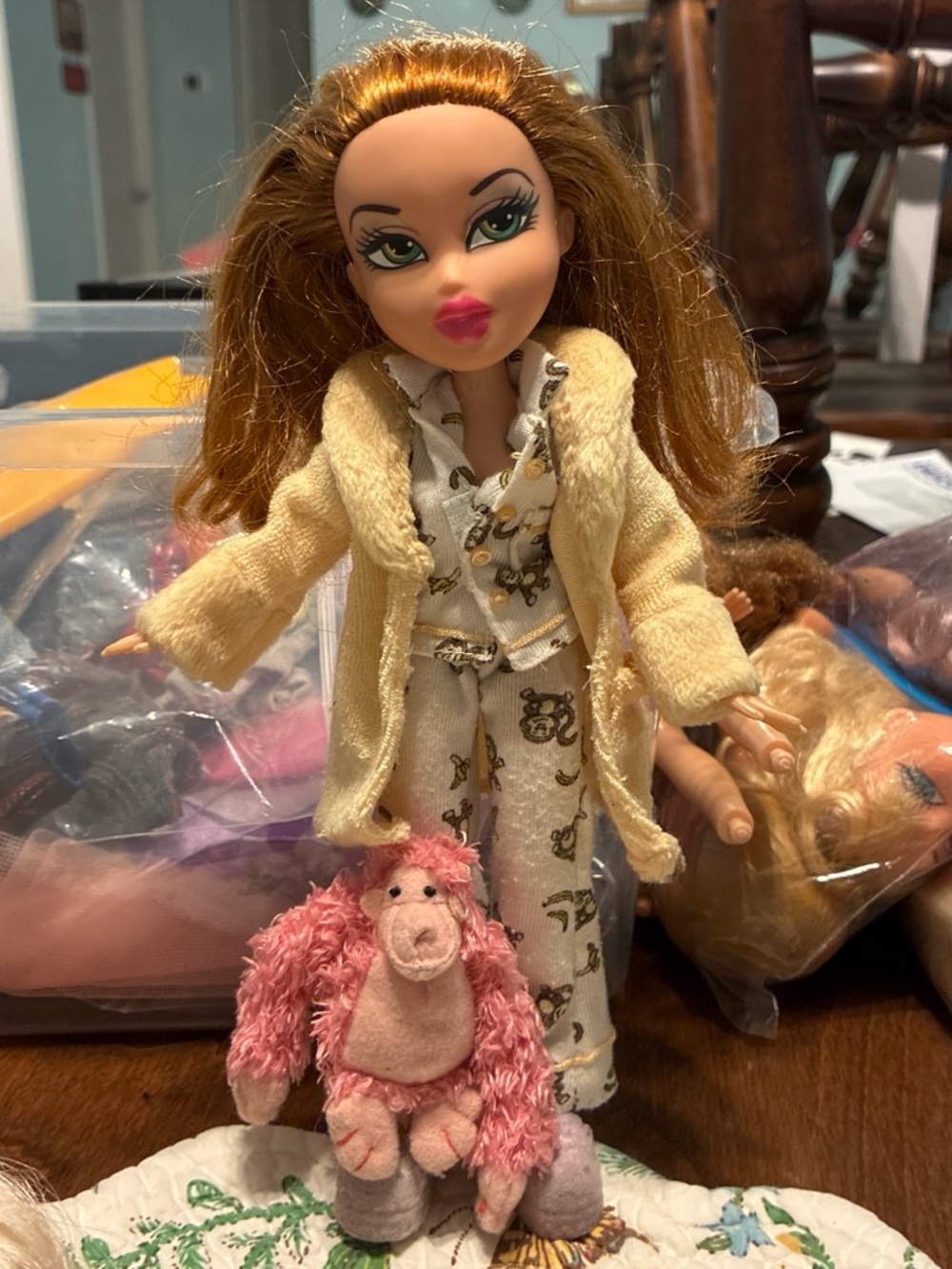 2003 Bratz Slumber Party Meygan doll and monkey plush pet